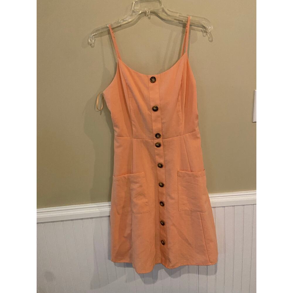 HYFVE Womens Medium Coral Linen Back Tie Mini Dress Summer Sleeveless